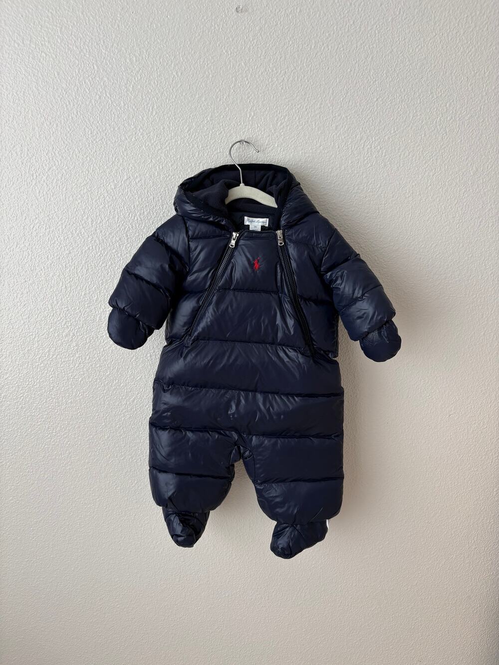Polo Ralph Lauren Baby 3M Navy Down Puffer Snowsuit Bunting Hooded One Piece